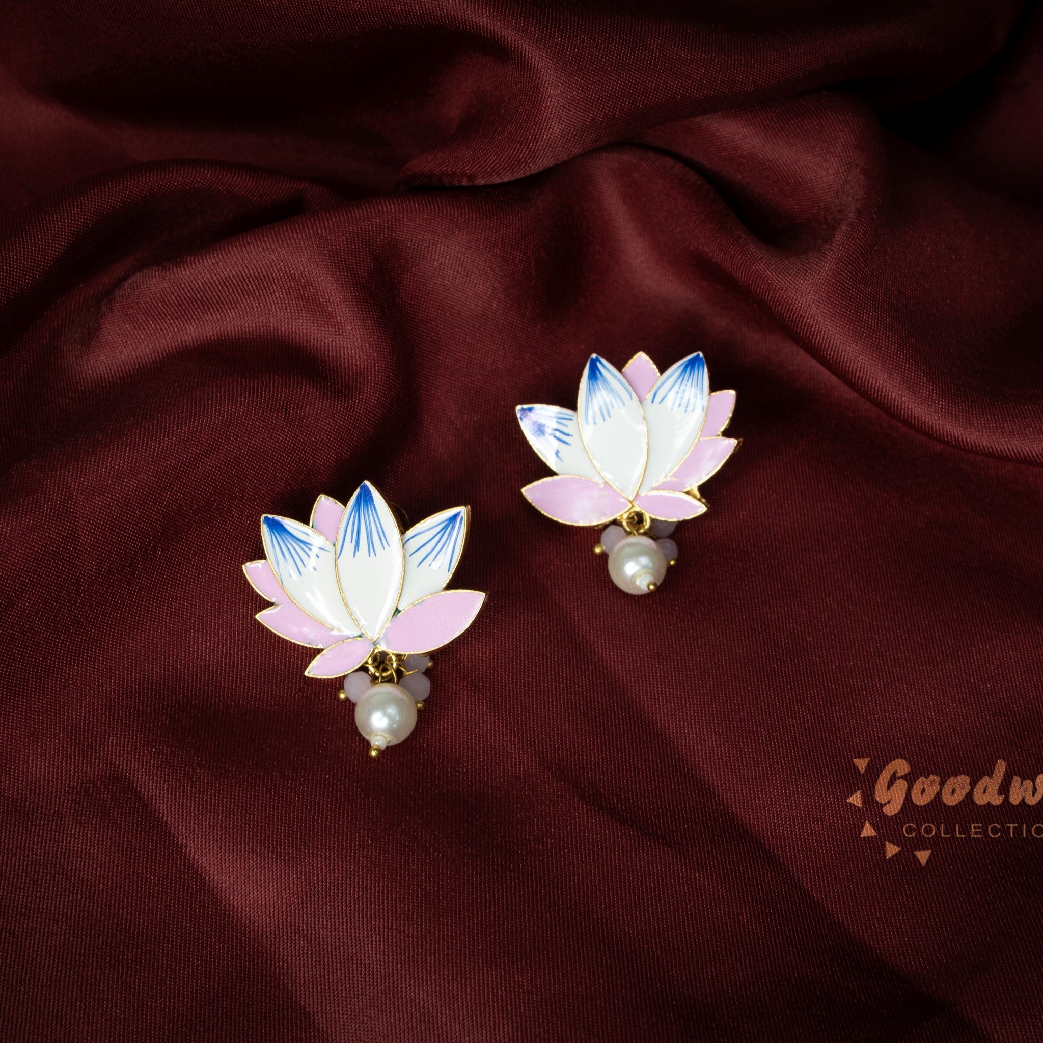 ENAMEL LOTUS DROP EARRINGS